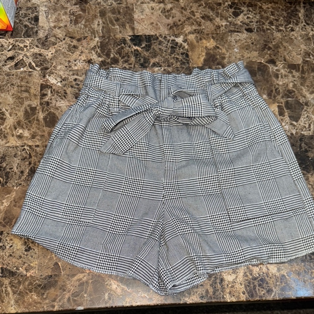 Zara Black and White High-Waisted Plaid Shorts